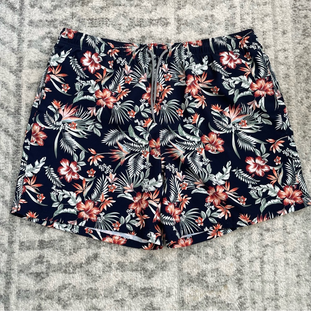 Biwisy‎ Men's Floral Swim Trunks - Black Tropical Mesh Lined 2XL